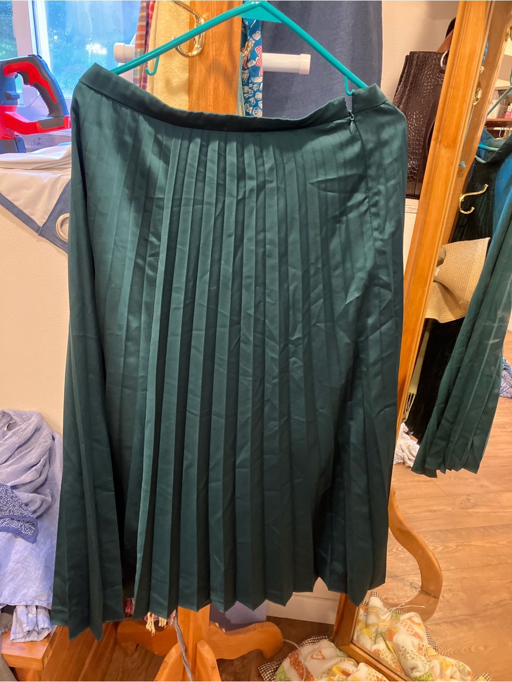 J. Crew Forest Green Pleated Midi Skirt